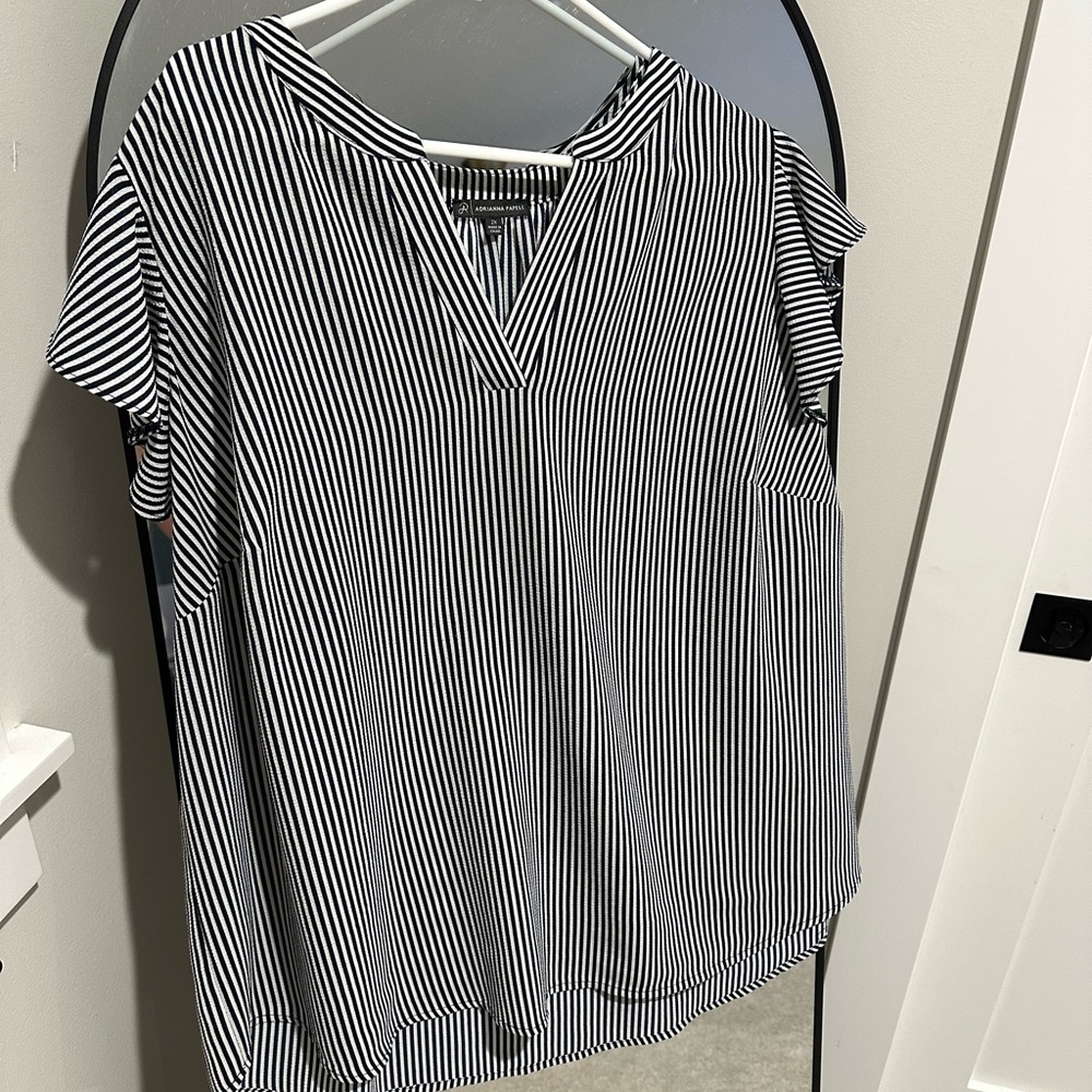 Adrianna Papell Black and White Striped Blouse